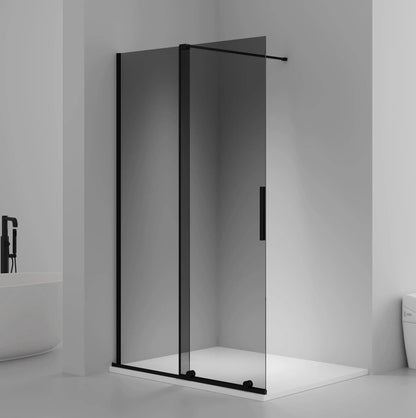 X-Slide Inloop Douchewand met schuifdeur - Omkeerbaar - Antikalk - 8MM Veiligheidsglas - 120X200CM - Mat Zwart - Grijs RookGlas Sanisupreme-2