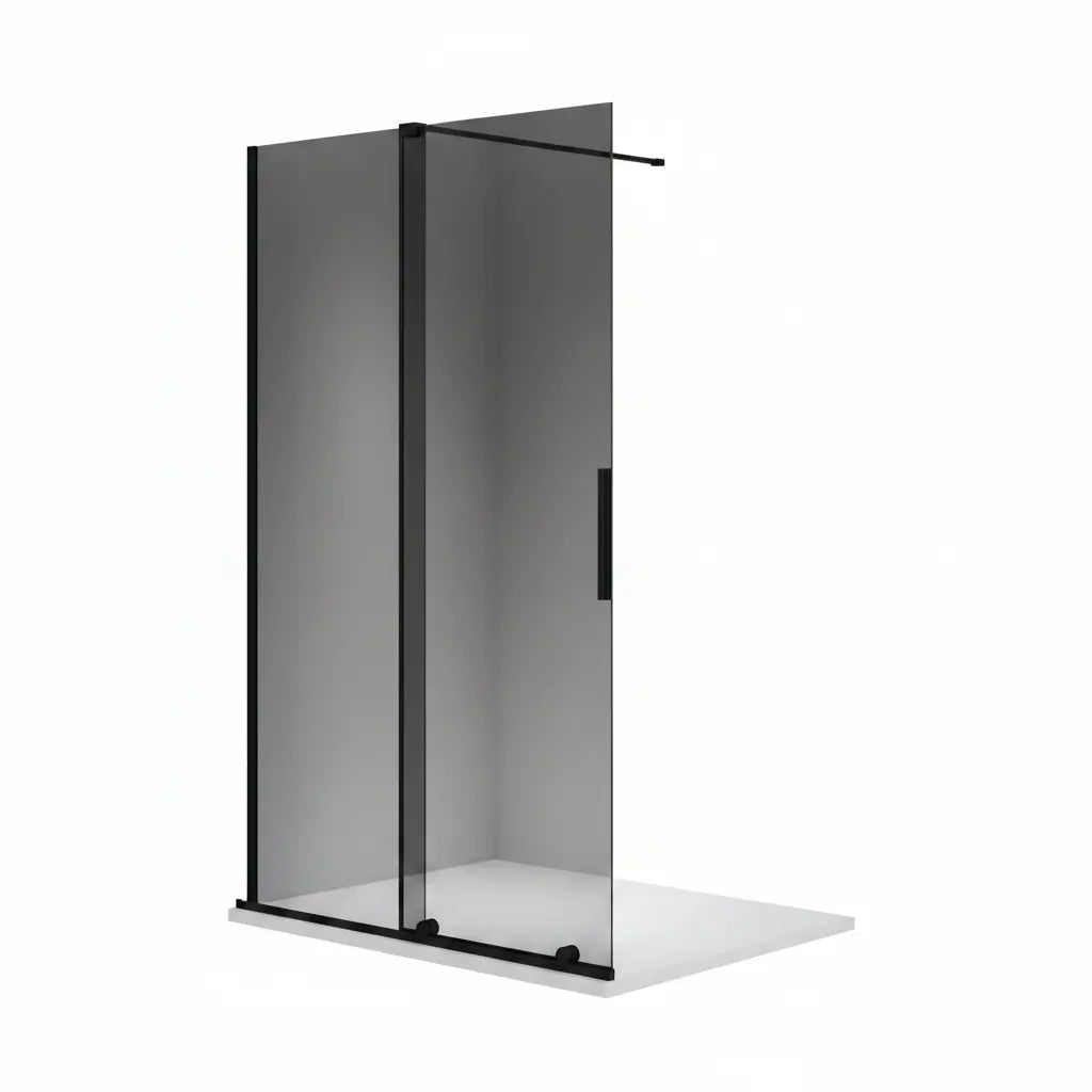 X-Slide Inloop Douchewand met schuifdeur - Omkeerbaar - Antikalk - 8MM Veiligheidsglas - 120X200CM - Mat Zwart - Grijs RookGlas Sanisupreme-3