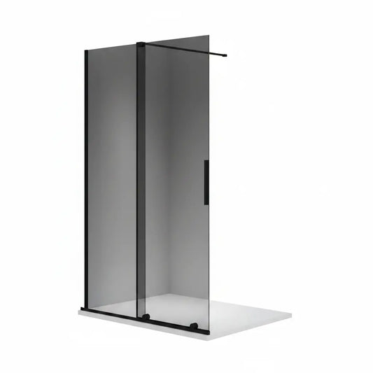X-Slide Inloop Douchewand met schuifdeur - Omkeerbaar - Antikalk - 8MM Veiligheidsglas - 120X200CM - Mat Zwart - Grijs RookGlas Sanisupreme-3