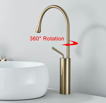 SaniSupreme AquaSoft wastafelkraan opbouw laag model gebogen uitloop geborsteld goud