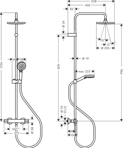 Grohe Vernis Blend Showerpipe 200 met thermostaat, hoofddouche en handdouche chroom
