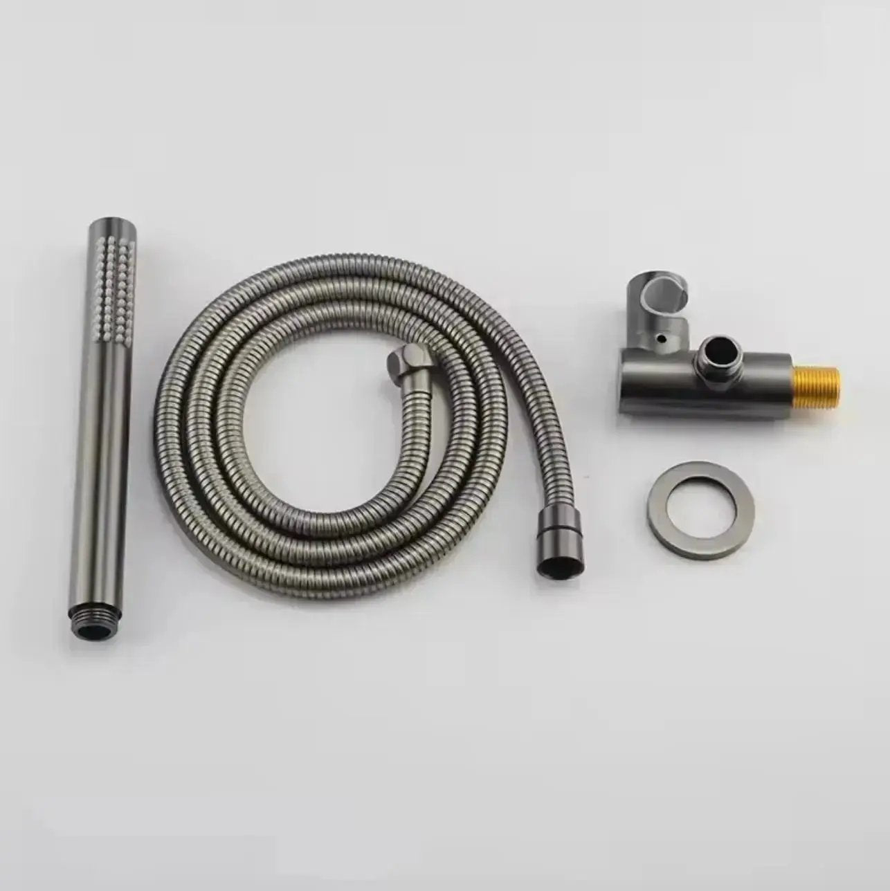 SaniSupreme Brasil handdoucheset recht rond RVS luxe messing gunmetal Sanisupreme