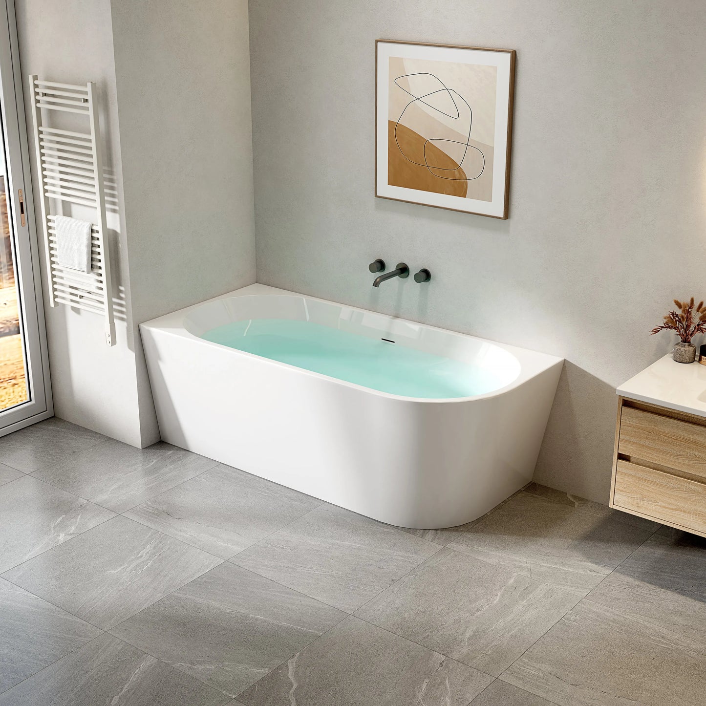 SaniSupreme hoekbad links AquaTherme met push-up acryl wit 170x78 SaniSupreme