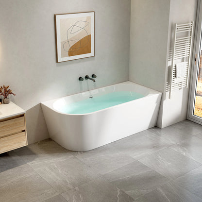 SaniSupreme hoekbad rechts AquaTherme met push-up acryl Glans Wit 170x78 SaniSupreme