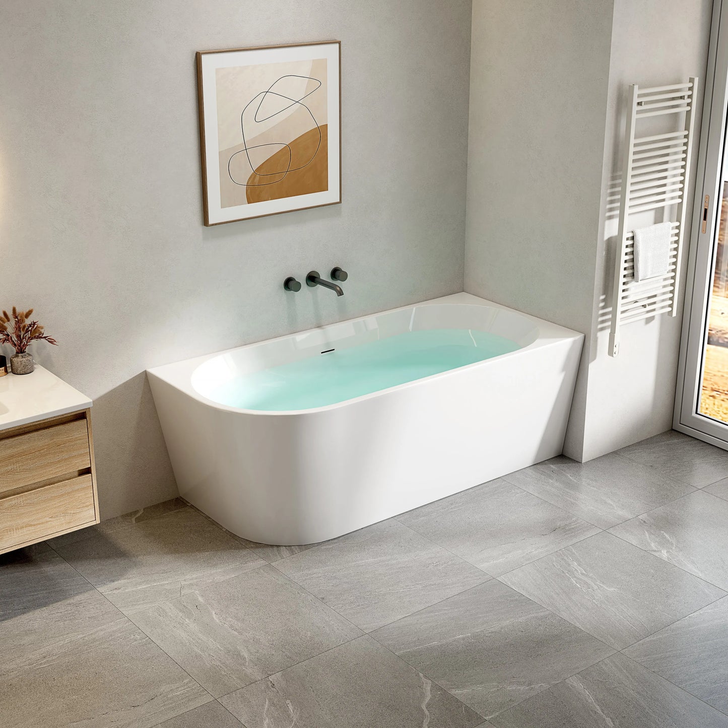 SaniSupreme hoekbad rechts AquaTherme met push-up acryl Glans Wit 170x78 SaniSupreme