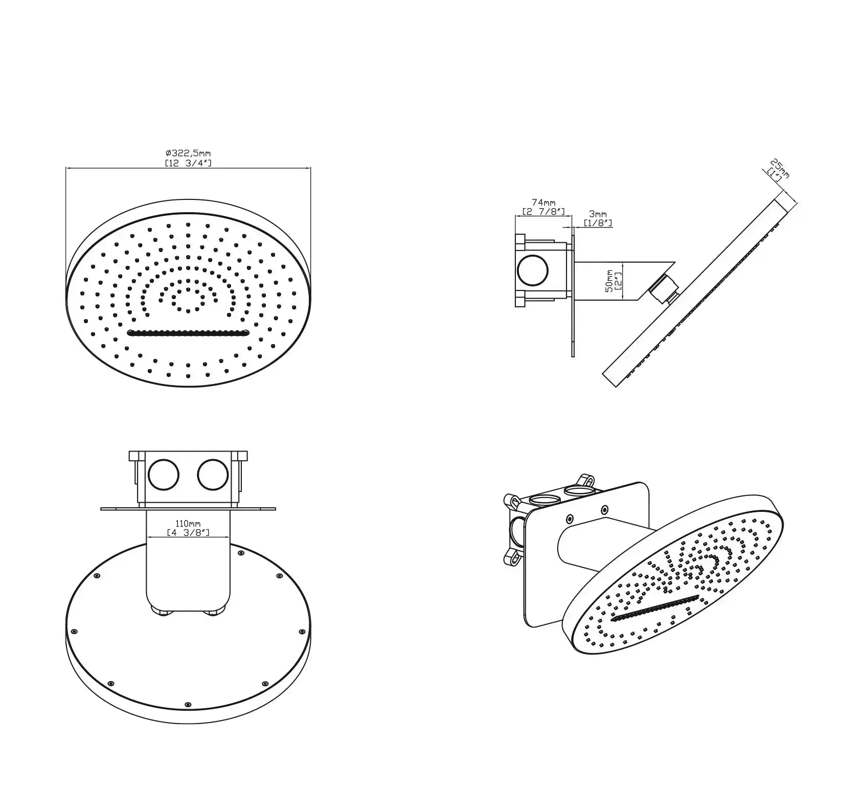 SaniSupreme HOOFDDOUCHE TROPICAL RAIN XL - 2 Functies - inbouwbox - 32 CM - GEBORSTELD GOUD (PVD) Sanisupreme