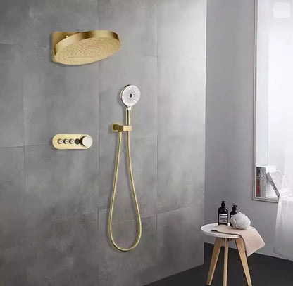 SaniSupreme Hoofdouche - 2 Functies inbouwbox - 32 CM - geborsteld goud (PVD) Sanisupreme