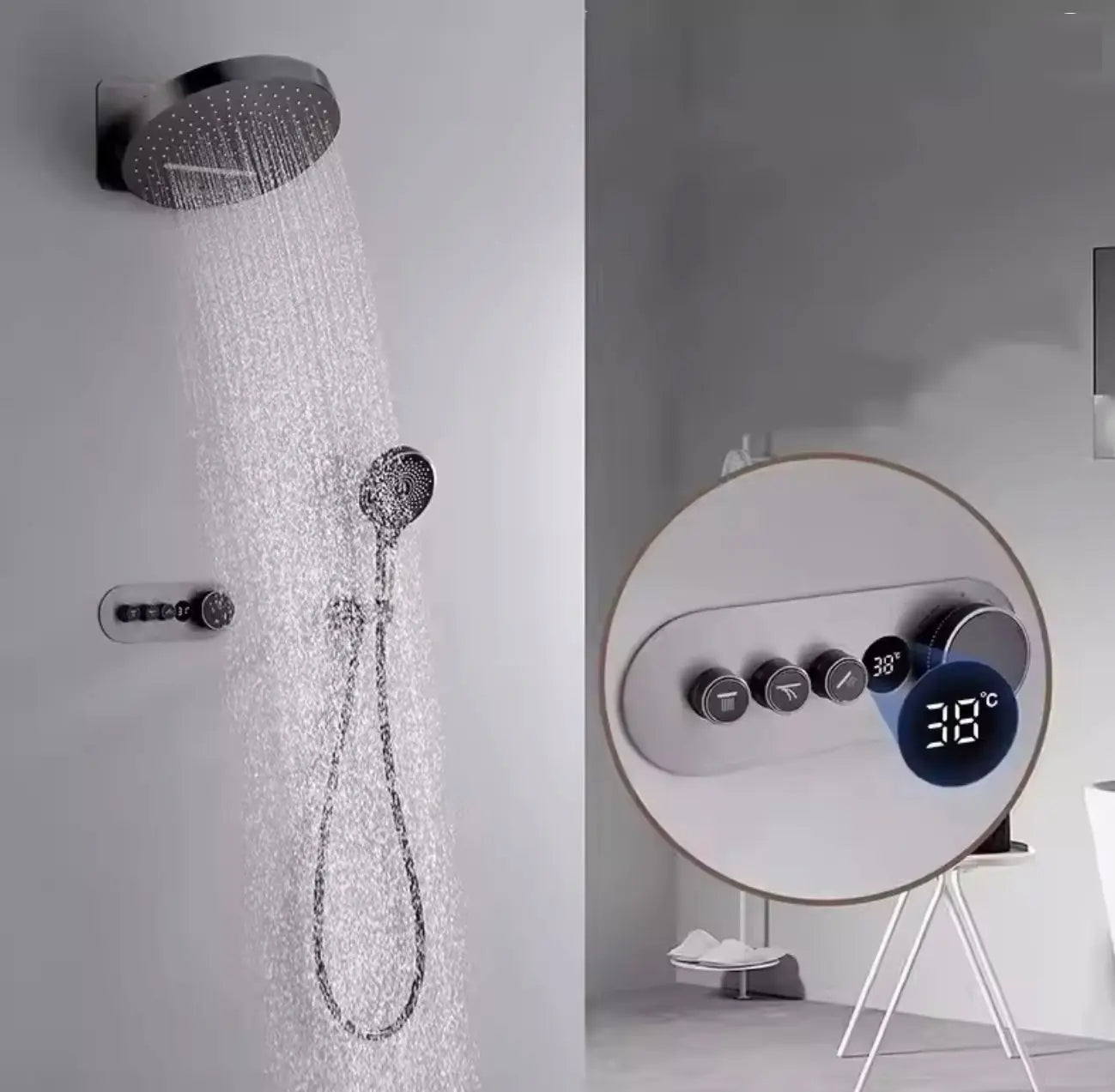 SaniSupreme Hoofdouche - 2 Functies inbouwbox - 32 CM - gunmetal (PVD) Sanisupreme