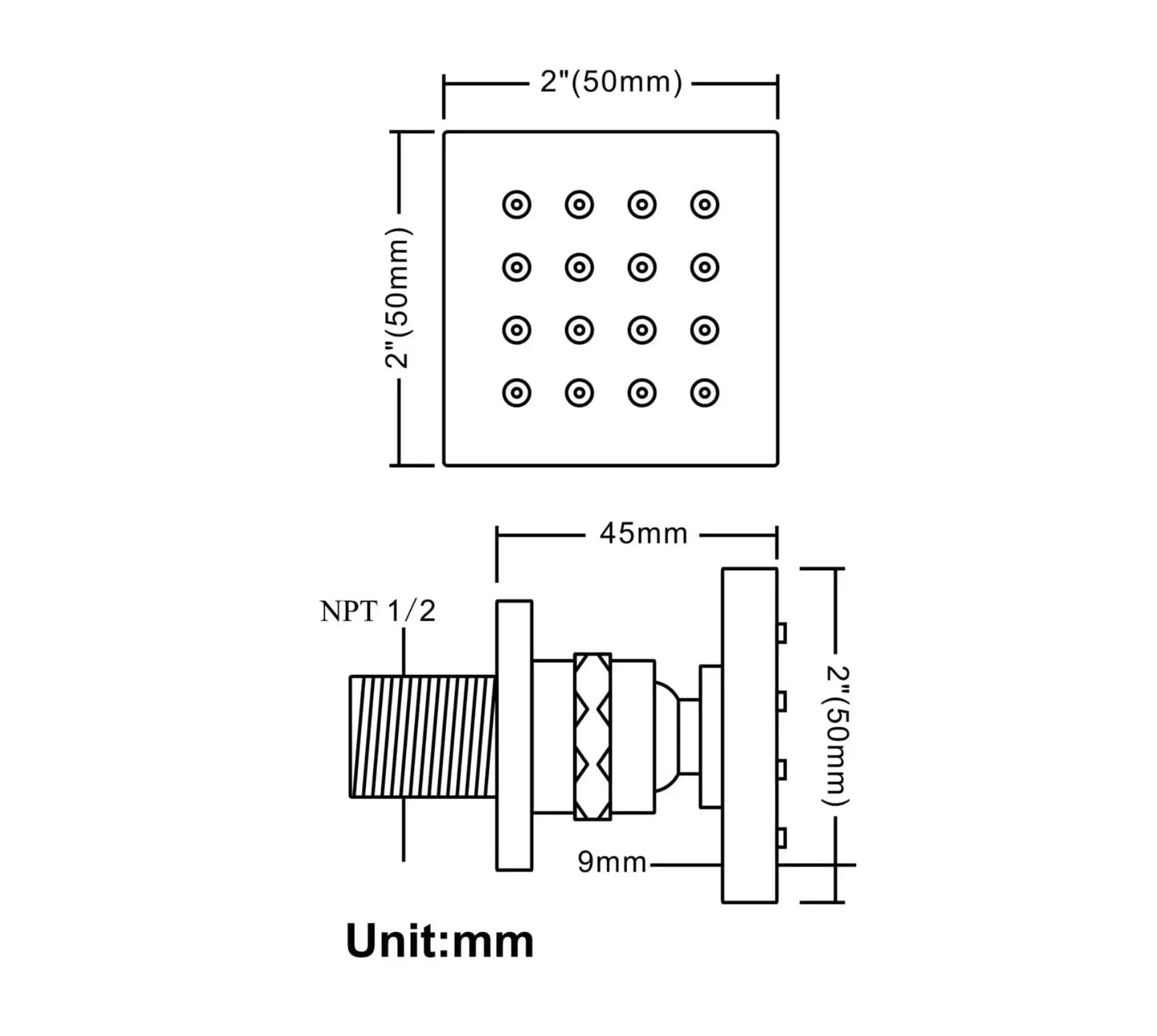 Inbouw douche wand massagejets per stuk geborsteld goud