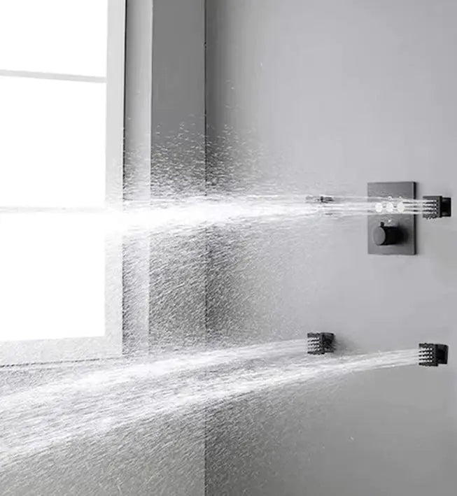 SaniSupreme Plafond 4 weg Thermostatische Doucheset Waterjets La Paz Mat Zwart Sanisupreme
