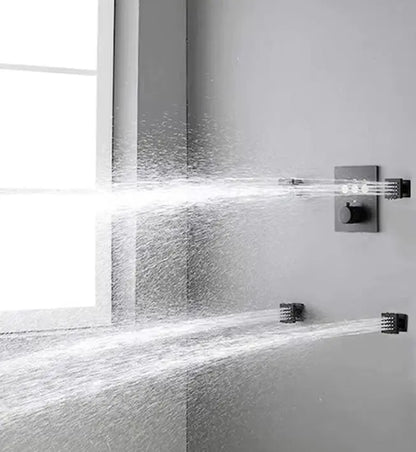 SaniSupreme Plafond 4 weg Thermostatische Doucheset Waterjets La Paz Mat Zwart Sanisupreme