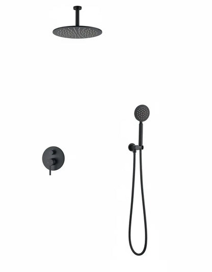 Inbouw Plafond Doucheset Yosemite 2 weg 25 cm. regendouche rond mat zwart Sanisupreme