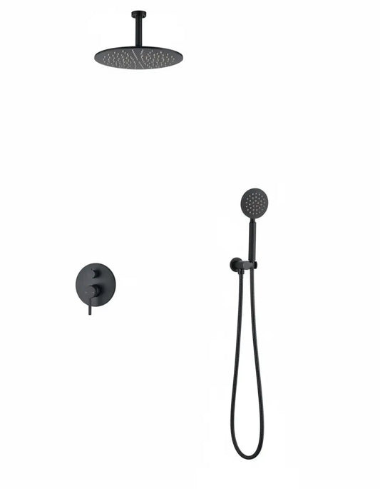 Inbouw Plafond Doucheset Yosemite 2 weg 25 cm. regendouche rond mat zwart Sanisupreme