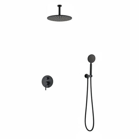 Inbouw Plafond Doucheset Yosemite 2 weg 40 cm. regendouche rond mat zwart Sanisupreme