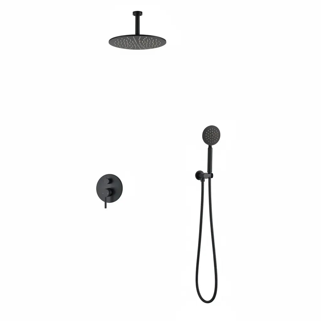 Inbouw Plafond Doucheset Yosemite 2 weg 25 cm. regendouche rond mat zwart Sanisupreme