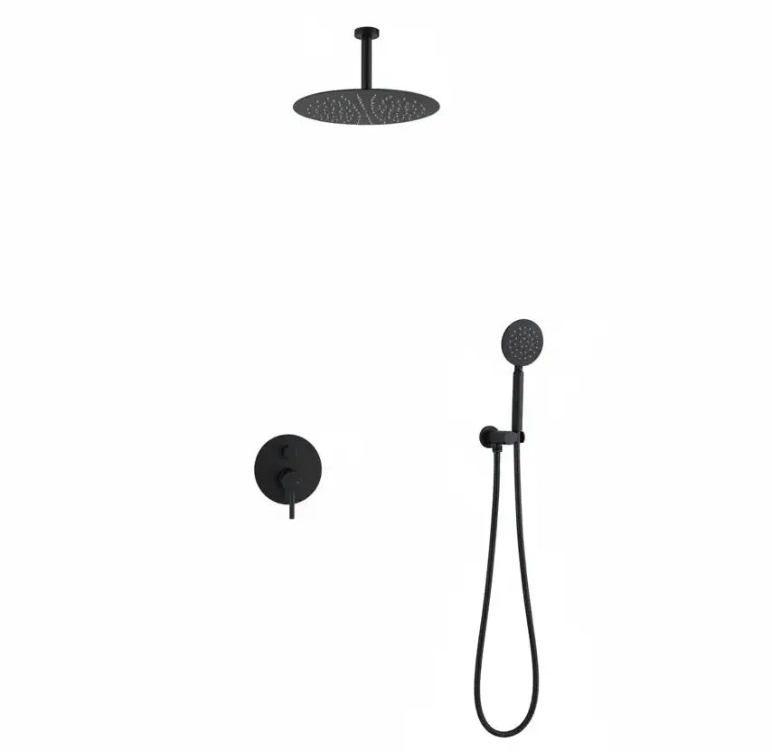 Inbouw Plafond Doucheset Yosemite 2 weg 30 cm. regendouche rond mat zwart Sanisupreme