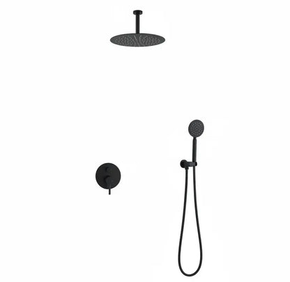 Inbouw Plafond Doucheset Yosemite 2 weg 30 cm. regendouche rond mat zwart Sanisupreme