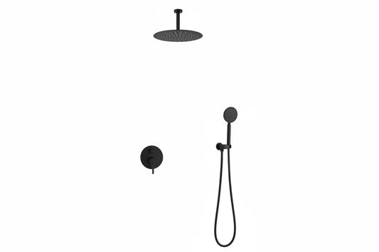 Inbouw Plafond Doucheset Yosemite 2 weg 30 cm. regendouche rond mat zwart Sanisupreme