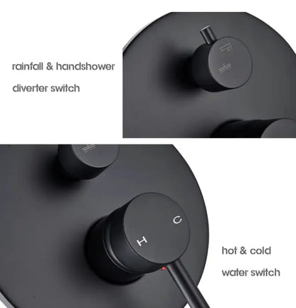 Inbouw Plafond Doucheset Yosemite 2 weg 40 cm. regendouche rond mat zwart