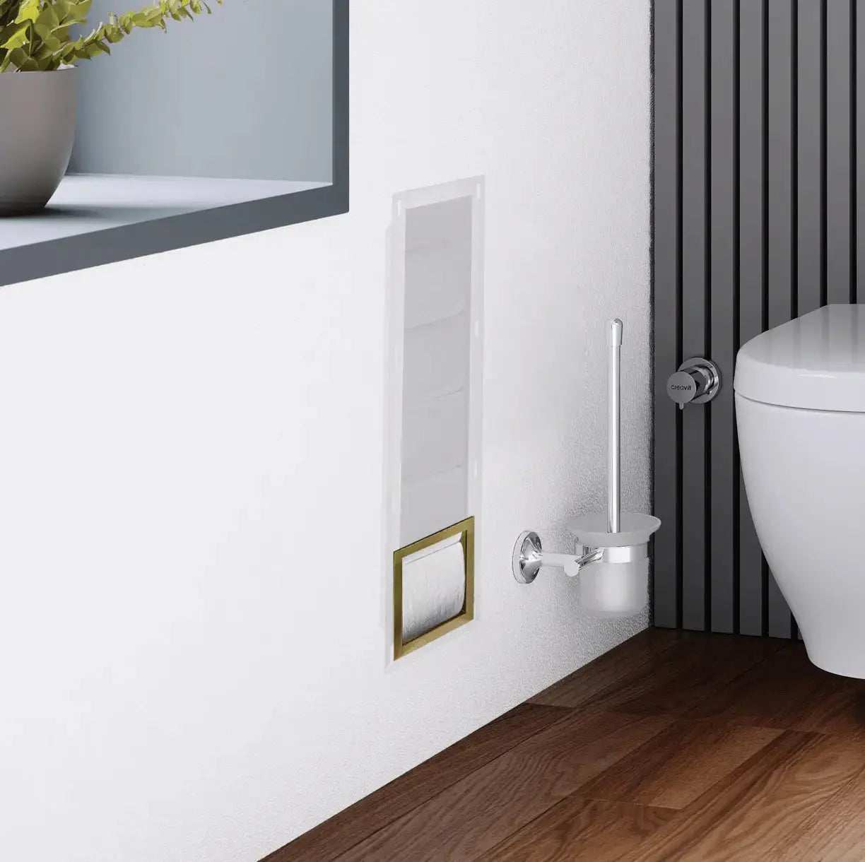 Inbouw Toilet Reserve Rolhouder RVS - met - inzetstuk , (uitneembaar) - 72 x 20 x 13 cm - inbouwdiepte 12 cm