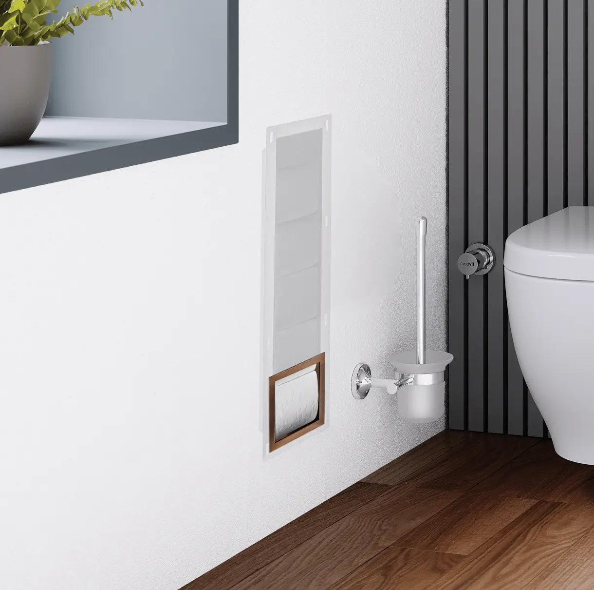 Inzetstuk Geborsteld Koper geschikt voor Inbouw Toilet Reserve Rolhouder