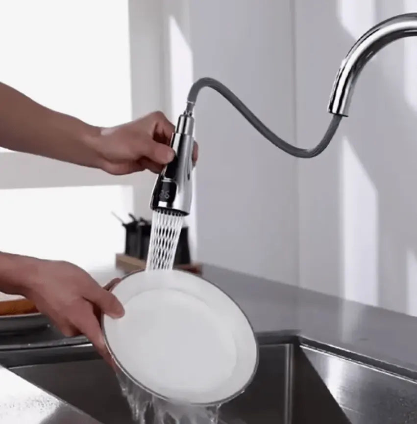 Losse Sproeikop Keukenkraan met LCD en 2 - standenknop bediening glans chroom