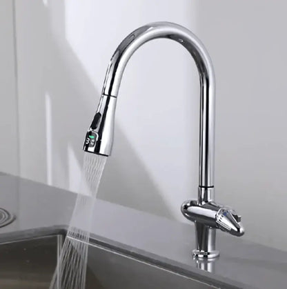 Losse Sproeikop Keukenkraan met LCD en 2 - standenknop bediening glans chroom