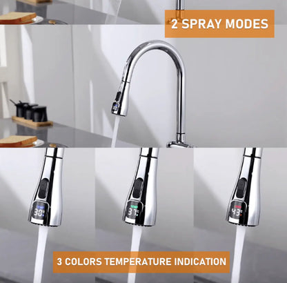 Losse Sproeikop Keukenkraan met LCD en 2 - standenknop bediening mat zwart