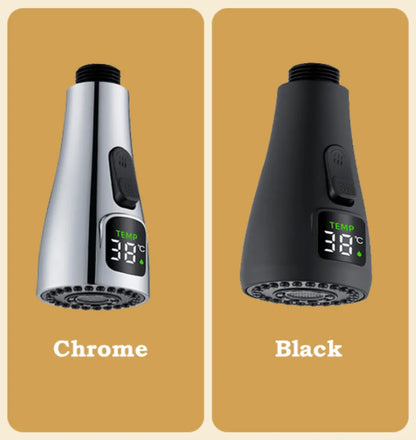 Losse Sproeikop Keukenkraan met LCD en 2 - standenknop bediening mat zwart