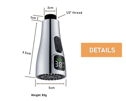 Losse Sproeikop Keukenkraan met LCD en 2 - standenknop bediening mat zwart