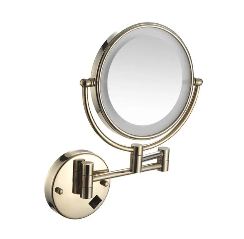 Make - up en Scheerspiegel SaniSupreme Bari Ø20cm LED Verlichting 3x Vergroting Goud Brushed