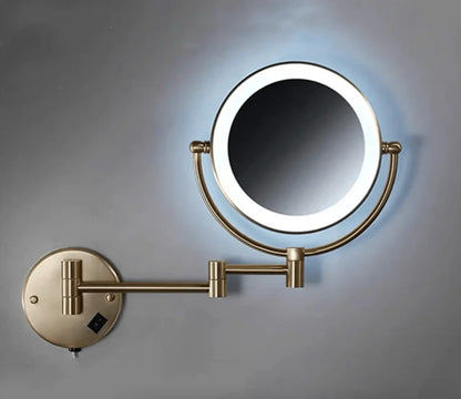 Make - up en Scheerspiegel SaniSupreme Bari Ø20cm LED Verlichting 3x Vergroting Goud Brushed