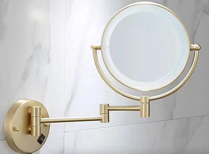 Make - up en Scheerspiegel SaniSupreme Bari Ø20cm LED Verlichting 3x Vergroting Goud Brushed