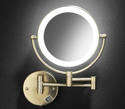 Make - up en Scheerspiegel SaniSupreme Bari Ø20cm LED Verlichting 3x Vergroting Goud Brushed