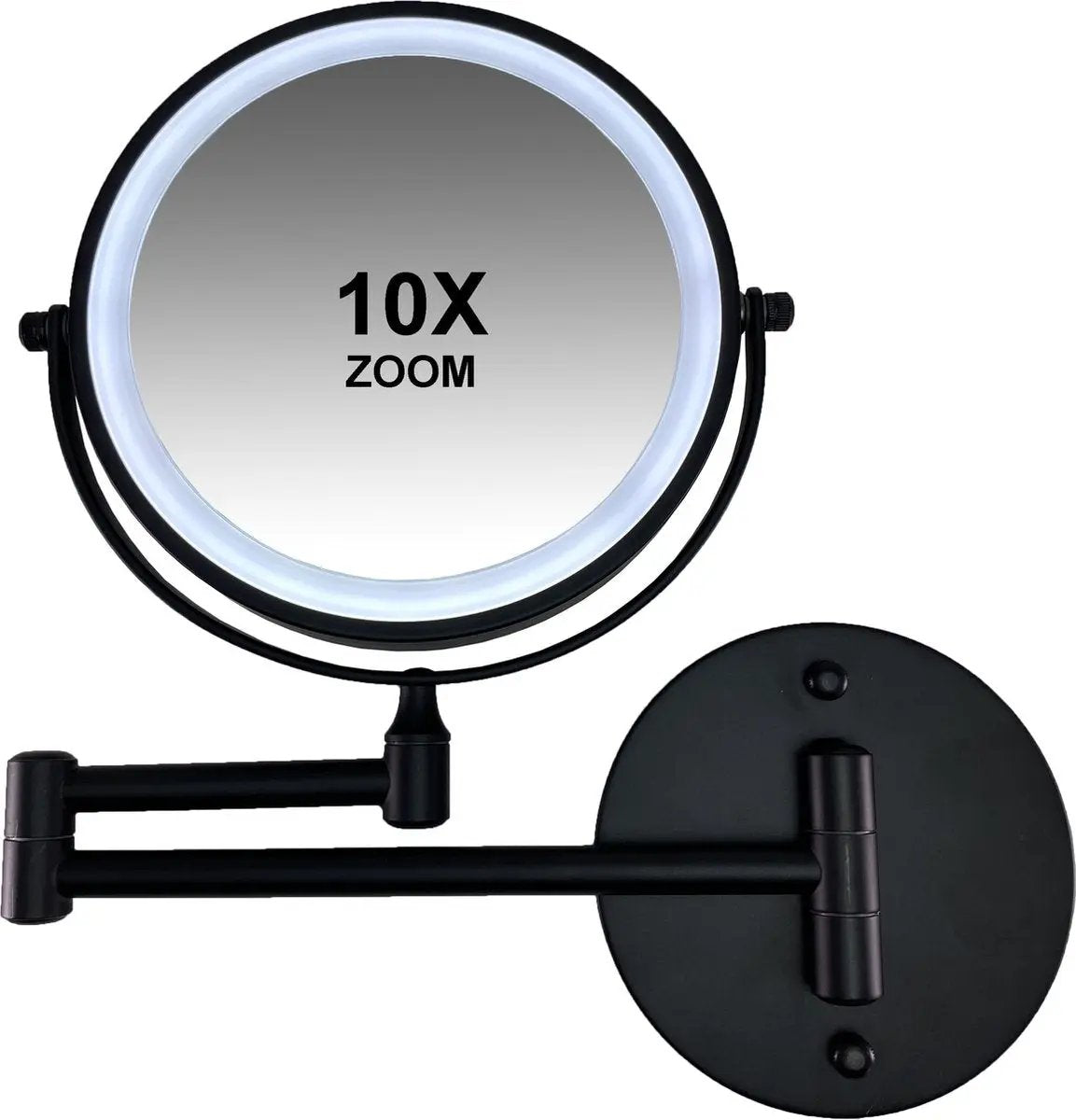 Make-up Spiegel SaniSupreme Bari USB Ø20cm LED Verlichting 10x Vergroting Mat Zwart Sanisupreme