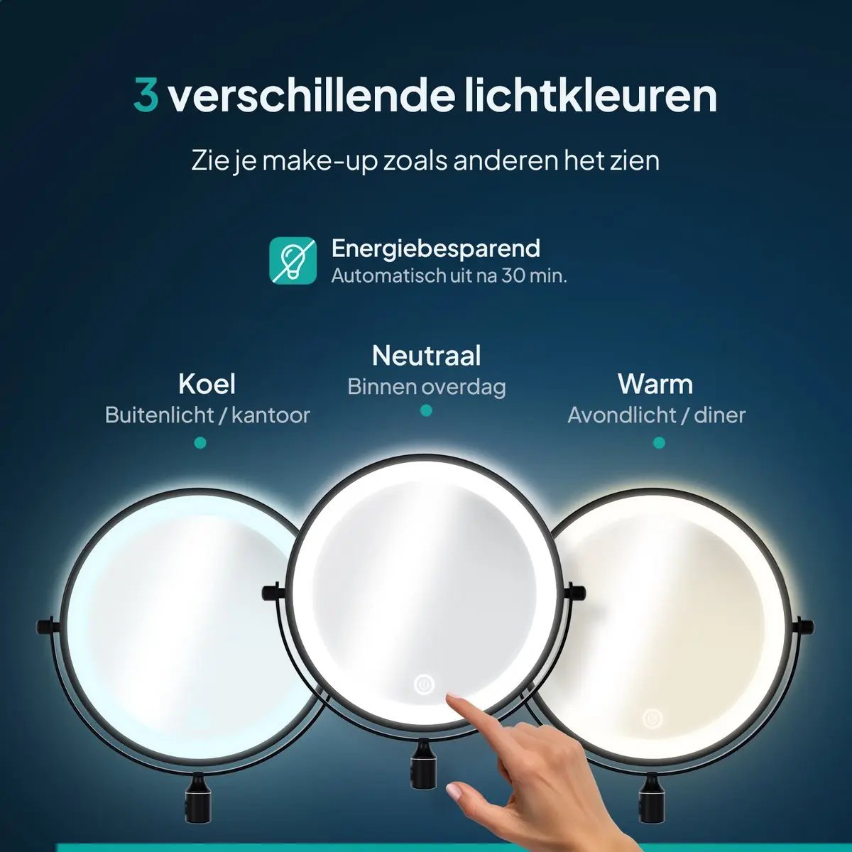 Make-up Spiegel SaniSupreme Bari USB Ø20cm LED Verlichting 10x Vergroting Mat Zwart Sanisupreme