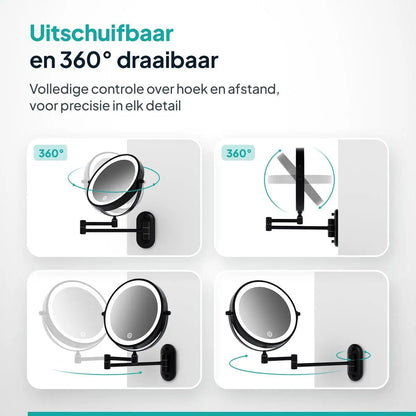 Make-up Spiegel SaniSupreme Bari USB Ø20cm LED Verlichting 10x Vergroting Mat Zwart Sanisupreme