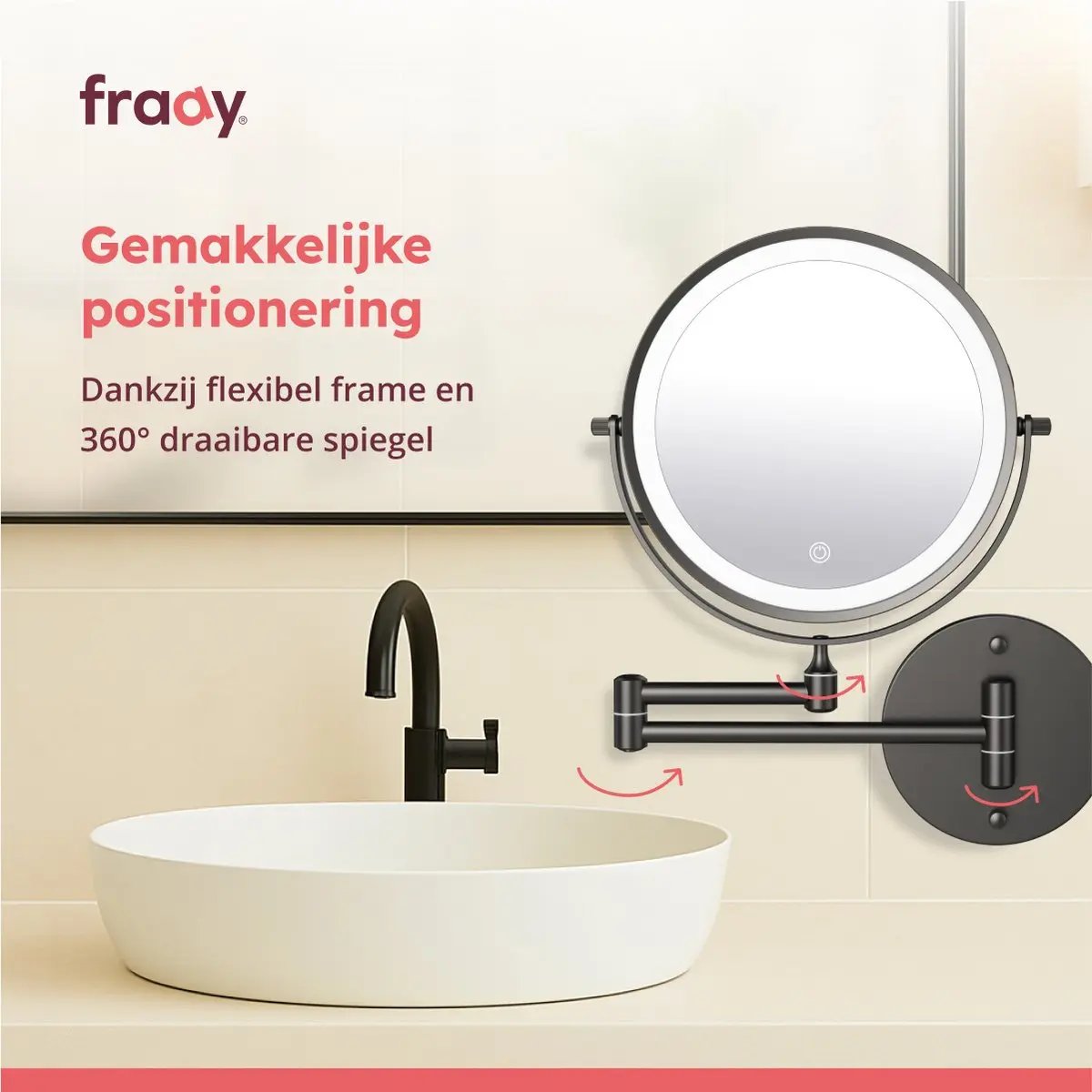 Make-up Spiegel SaniSupreme Bari USB Ø20cm LED Verlichting 10x Vergroting Mat Zwart Sanisupreme