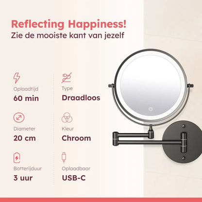 Make-up Spiegel SaniSupreme Bari USB Ø20cm LED Verlichting 10x Vergroting Mat Zwart Sanisupreme