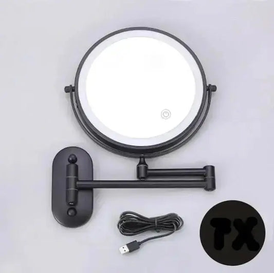 Make - up en Scheerspiegel SaniSupreme Bari USB Ø20cm LED Verlichting 7x Vergroting Mat Zwart