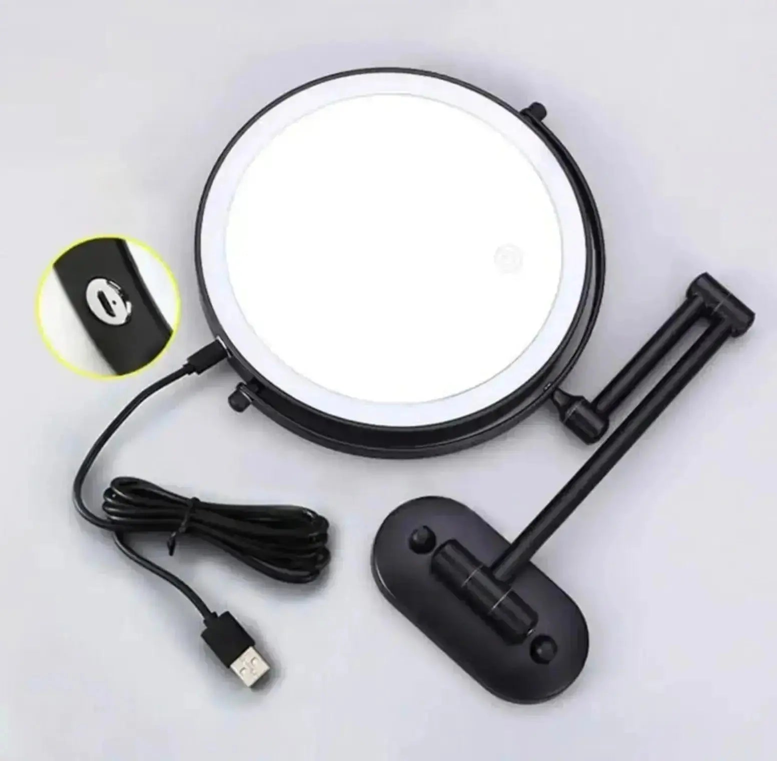 Make - up en Scheerspiegel SaniSupreme Bari USB Ø20cm LED Verlichting 7x Vergroting Mat Zwart