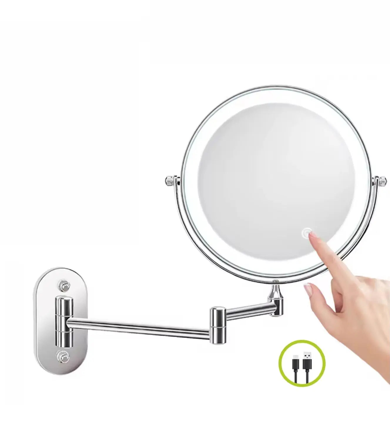 Make-up en Scheerspiegel SaniSupreme Bari Ø17cm LED Verlichting USB 3x Vergroting Chroom Sanisupreme