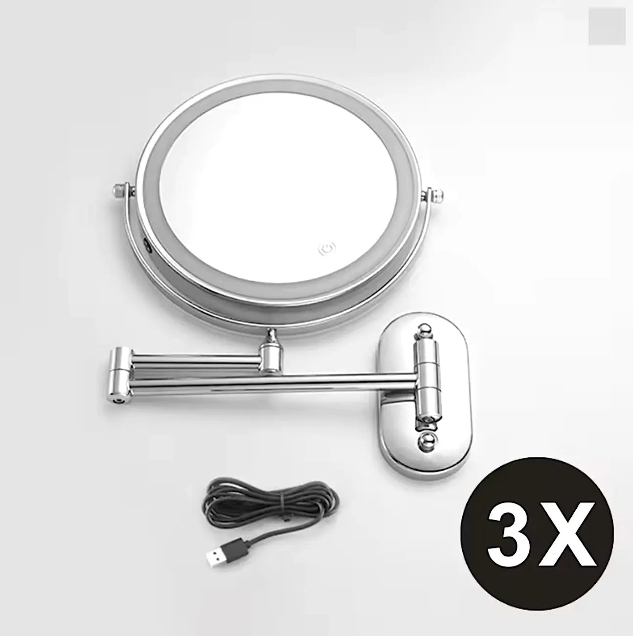 Make-up en Scheerspiegel SaniSupreme Bari Ø17cm LED Verlichting USB 3x Vergroting Chroom Sanisupreme