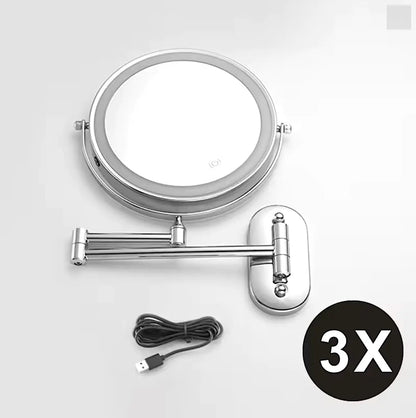 Make-up en Scheerspiegel SaniSupreme Bari Ø17cm LED Verlichting USB 3x Vergroting Chroom Sanisupreme