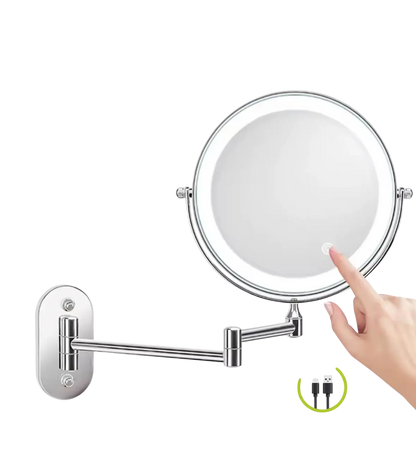 Make-up en Scheerspiegel SaniSupreme Bari Ø17cm LED Verlichting USB 3x Vergroting Chroom Sanisupreme