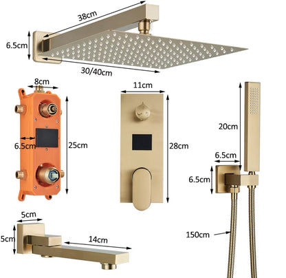 SaniSupreme Shower set Manhattan Premium de Luxe LCD 12 inch rain shower square 2-way Gloss Gold