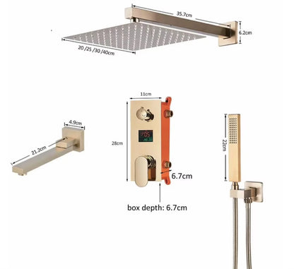 SaniSupreme Shower set Manhattan Premium de Luxe LCD 12 inch rain shower square 2-way Gloss Gold