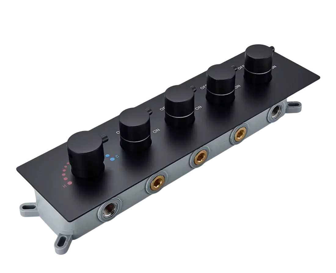 SaniSupreme Plafond 4 weg Thermostatische Doucheset Waterjets La Paz Mat Zwart Sanisupreme