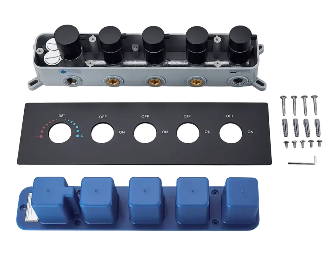 SaniSupreme Plafond 4 weg Thermostatische Doucheset Waterjets La Paz Mat Zwart Sanisupreme