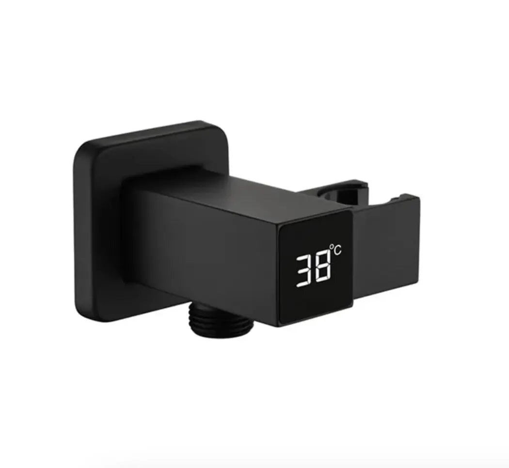 Messing Ophangbeugel Draaibare Muurkoppeling met LCD temperatuur weergave houder voor handdouche Vierkant mat zwart